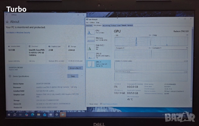 15.6' Dell Intel Core i5-8265u/12GB/AMD Radeon 520 2GB GDDR5/256GB SSD, снимка 5 - Лаптопи за дома - 54208571