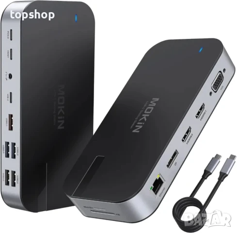 Докинг станция MOKiN за 4 монитора, 16 в 1 USB C с 2 HDMI, DP, 100W PD, USB 3.1/3.0/2.0, RJ 45..., снимка 8 - Кабели и адаптери - 50553745