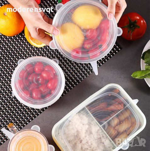 Силиконови капаци за храна 6 бр., снимка 5 - Форми - 39192329