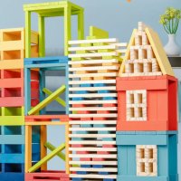 Креативен строител 100 бр. с дървени пластини от масивно дърво City Blocks, снимка 5 - Образователни игри - 36816217