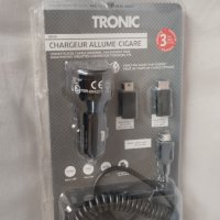 Зарядно за автомобил ТRONIC Smart Fast Charge Basic In Car Charger 3 адаптера, снимка 1 - Аксесоари и консумативи - 44304394