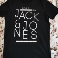 Jack& Jones - L-Мъжка оригинална черна тениска с бяла щампа , снимка 1 - Тениски - 37727297