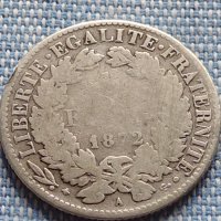 Сребърна монета 1 франк 1872г. Париж Франция 36486, снимка 5 - Нумизматика и бонистика - 42903633