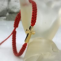 златен кръст, нов модел, в гривна червен конец, снимка 2 - Гривни - 30577241