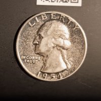 ¼ долар САЩ 1954 Сребро 900 ,  1/4 долар / 25 цента 1954 , снимка 1 - Нумизматика и бонистика - 42771016