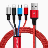 Amuvec 4-в-1 плетен найлонов кабел за много устройство120 см, 2 x Lighting,Type-C имикро USB, 3A, снимка 1 - USB кабели - 40722771