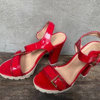 Дамски червени сандали на ток, снимка 3 - Сандали - 33735995