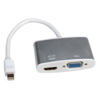 Преходник от Mini DP към VGA и HDMI 4K Roline 12.03.3161 Aдаптер Mini DP to VGA + HDMI 4K, снимка 1 - Кабели и адаптери - 31361436