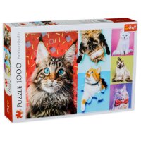Нов Пъзел Trefl от 1000 части - Щастливи котки, снимка 1 - Пъзели - 42525905