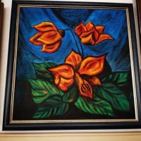 масло платно канаваца картина с цветя, снимка 1 - Картини - 32140488