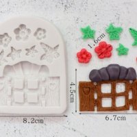 Прозорец за къща къщичка с листа бръшлян силиконов молд форма за торта украса фондан, снимка 3 - Форми - 16453164