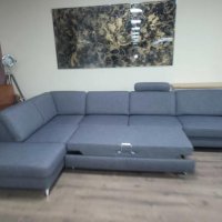 Сив ъглов диван от плат с фунция сън ZE-EM09002, снимка 2 - Дивани и мека мебел - 44216053