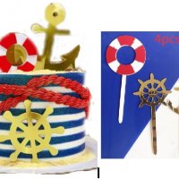 Котва Рул Пояс Лодка морски сет пластмасови топери за торта украса декор, снимка 1 - Други - 29772436