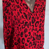 Дизайнерска риза в животински принт в червено Amisu / голям размер , снимка 3 - Ризи - 44583846