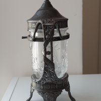 Стара антикварна захарница или съд за лед(метал стъкло), снимка 10 - Други ценни предмети - 40820061
