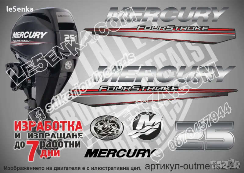 MERCURY 25 hp EFI 2013-2017 Меркюри извънбордов двигател стикери надписи лодка яхта outmerfs2-25, снимка 1