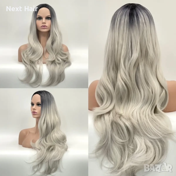 Парти хелоуин сребристо руса перука с тъмни корени на път, снимка 1