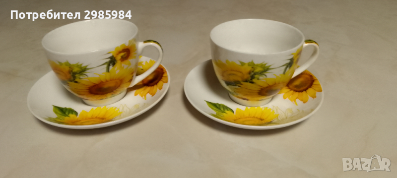 Чаши за чай,2 сета,слънчогледи, снимка 1
