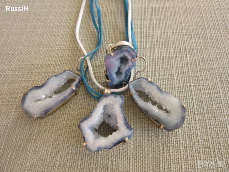 Комплект бижута със синя друза ахат, снимка 1