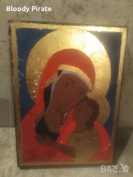 осветена икона на богородица , снимка 1