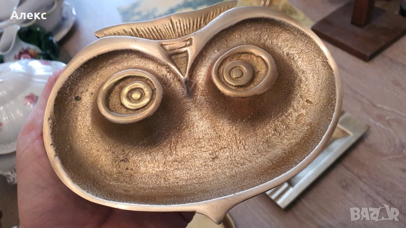 Масивна поставка за бижута, бухал, месинг. 312гр, снимка 1