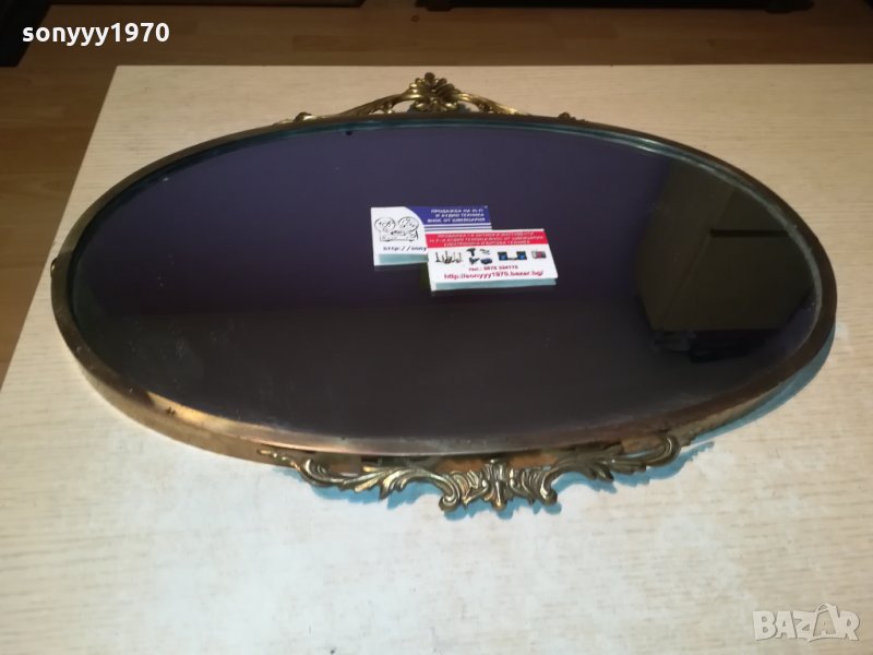 антично огледало-мед/месинг-масивно-внос швеция 55х45см, снимка 1