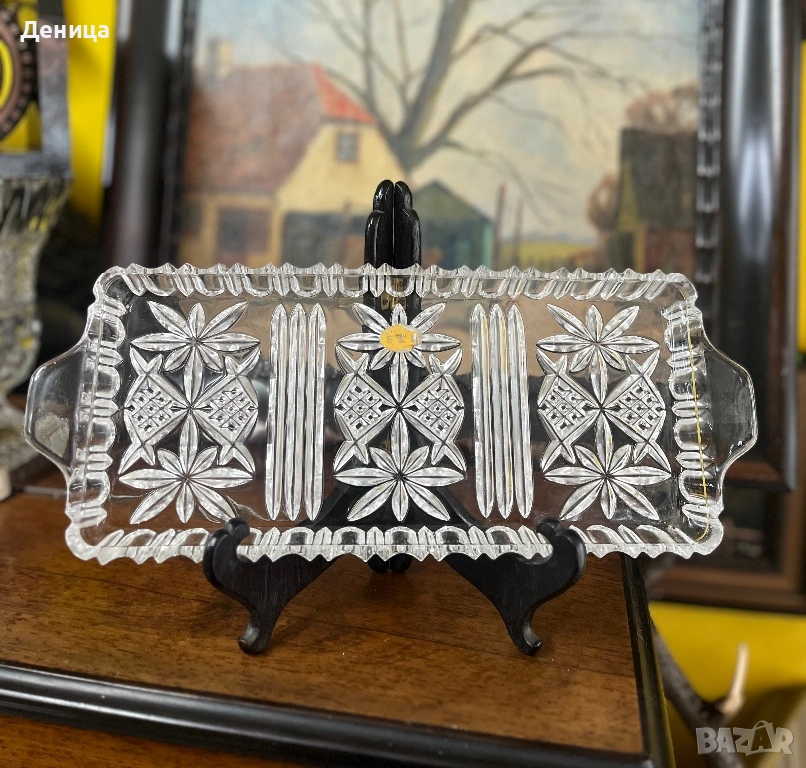 Красиво кристално плато/поднос Западна Германия -оловен пресован кристал Размери-34/13.5/2 см , снимка 1
