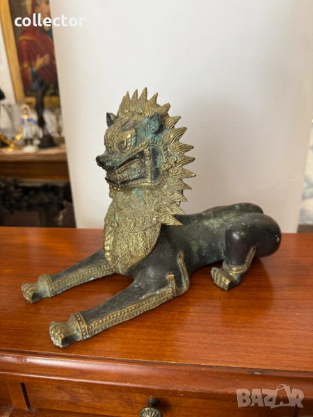 Бронзова фигура на императорски лъв Сингха. №7385, снимка 1