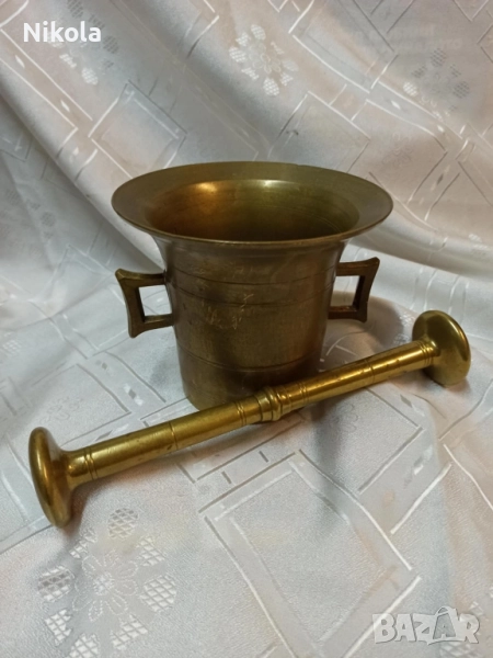 Масивен бронзов хаван с голям двоен пестик(чукан) общо тегло 2 кг, снимка 1