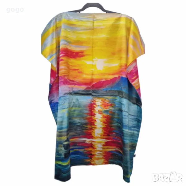 Лятна плажна туника от коприна, с артистични и морски десени, снимка 1