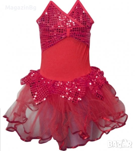 Детско танцувално (балетно) трико с връзки и пайети поличка рокля , снимка 1