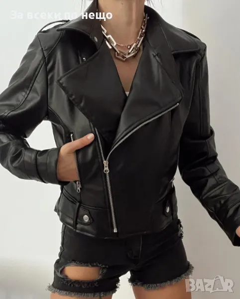 Дамско Черно Кожено Яке Код LFS314, снимка 1