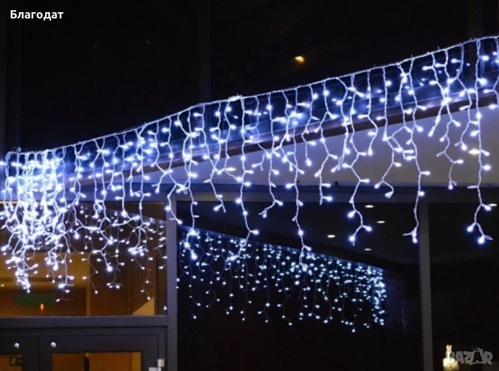 Светеща LED завеса за външен монтаж, 100% водо и влаго защитена, Дължина: 3метра, Висулки:60см, бял , снимка 1