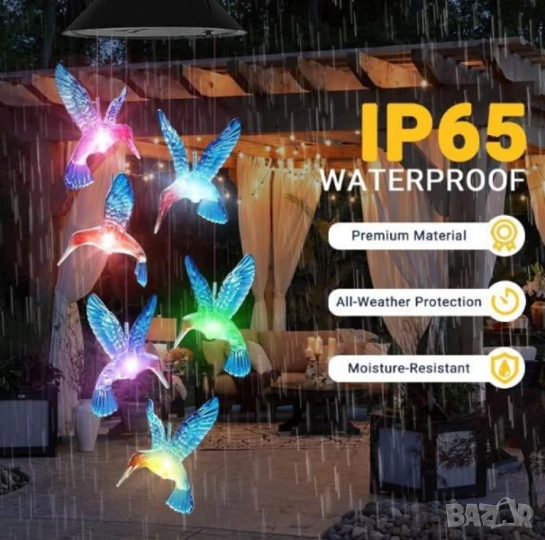 Многоцветна LED соларна лампа Колибри – Елегантно и екологично осветление за вашата градина и тераса, снимка 1