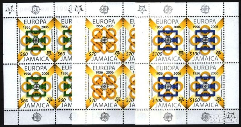 Чисти марки  в малки листа 50 години Европа СЕПТ от Ямайка , снимка 1