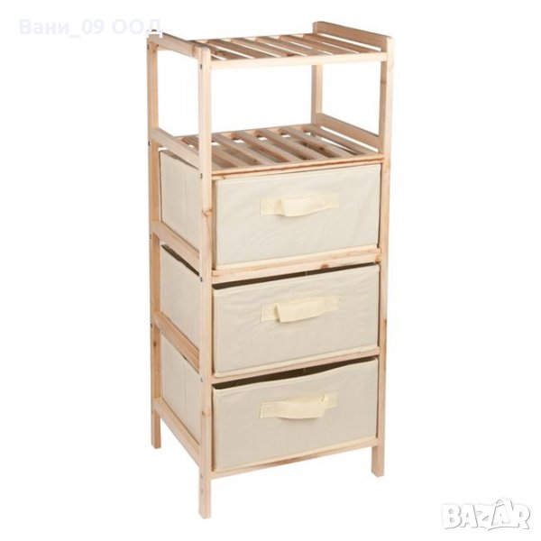 Дървена етажерка с 3 текстилни кошници, снимка 1