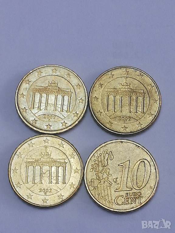 лот 10 цента Германия-2002 г. с букви A;D;G;J, снимка 1