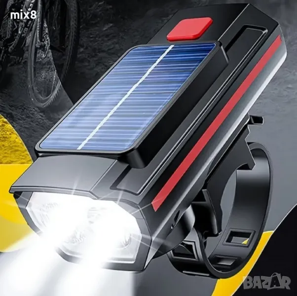 Соларен фенер с клаксон за велосипед , снимка 1