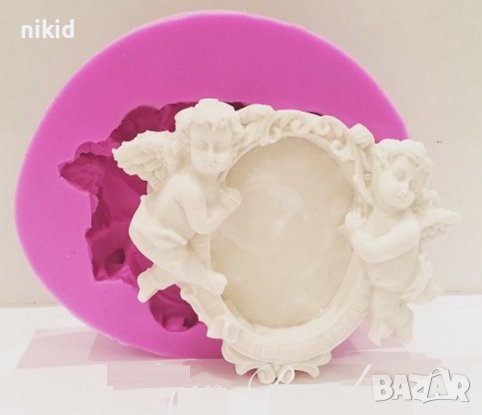 2 Ангели Ангел с рамка овал голям силиконов молд форма фондан гипс калъп, снимка 1