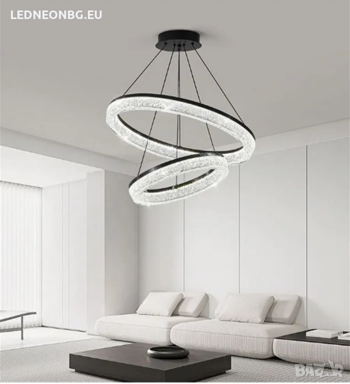 LED Полилей SATURN 70W, 2 кристални ринга, 3 цветни температури, снимка 1