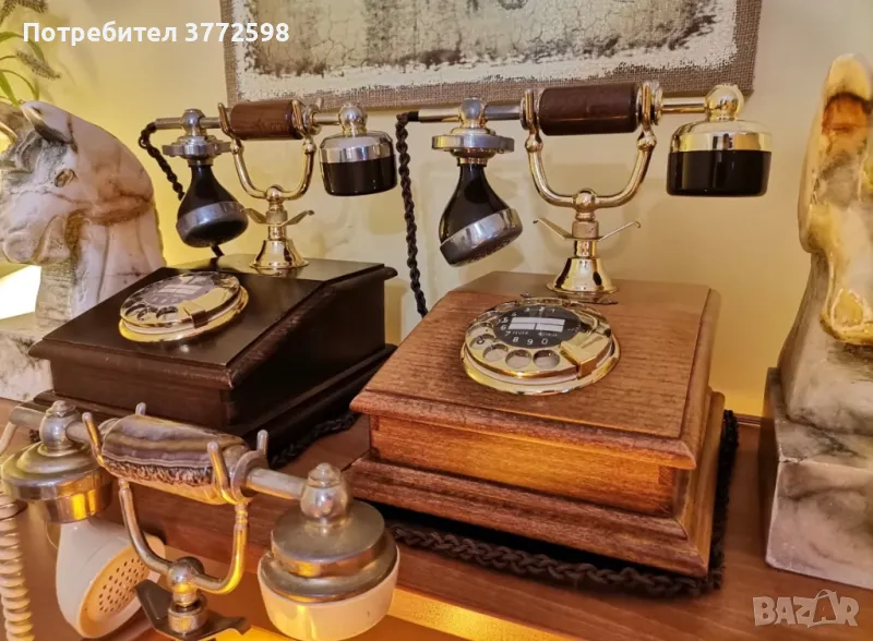 Старинен ретро домашен телефон Post DFeAp 301 от дърво и бронз, снимка 1