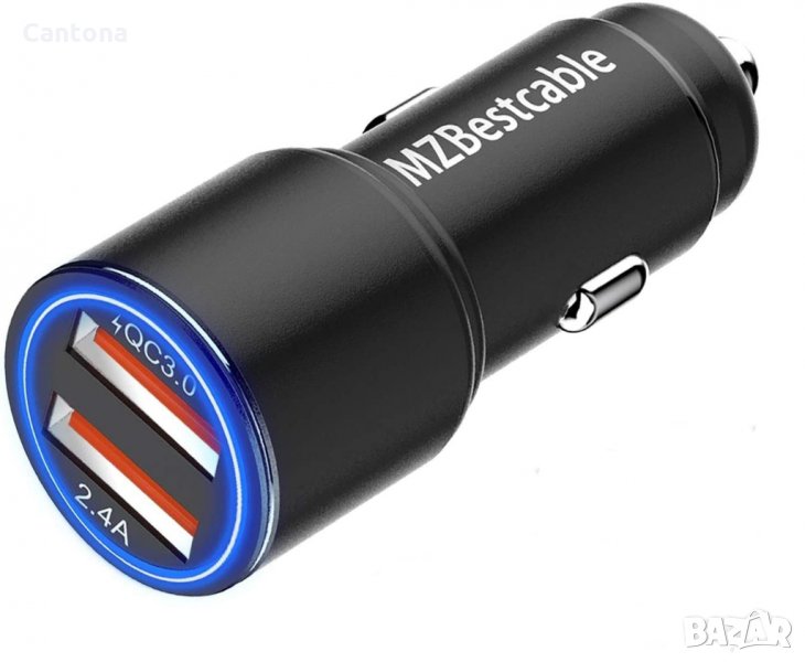 Зарядно за автомобил с 2 USB изхода: Quick Charge 3.0 + 2.4A , метал, снимка 1