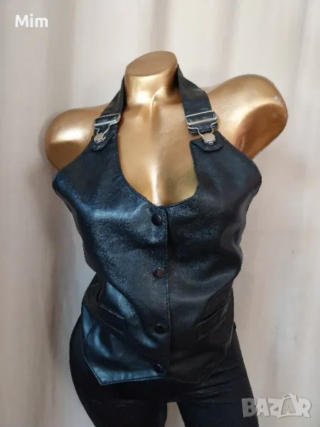 Черен кожен елек , снимка 1
