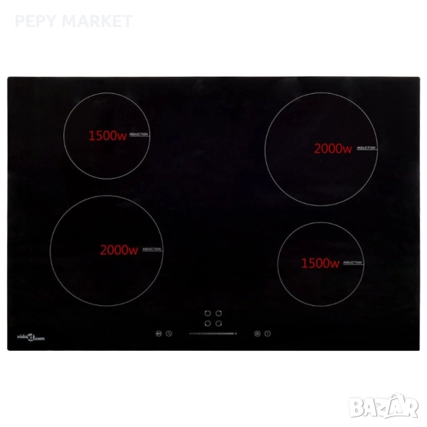 Индукционен плот с 4 котлона сензорен контрол стъкло 77см 7000W  Цвят: Черен Материал: Термоустойчив, снимка 1