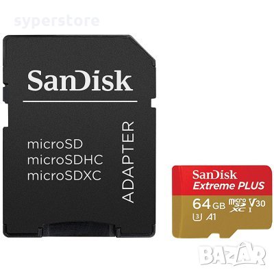ФЛАШ КАРТА SD MICRO 64GB SANDISK SDSQXBZ-064G-GN6MA, Extreme Plus MicroSDXC Class 10, снимка 1