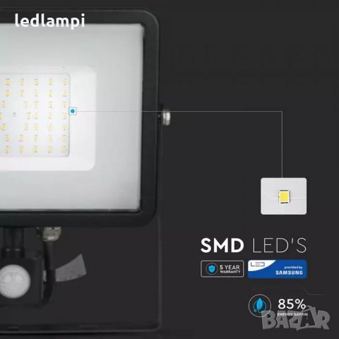 LED Прожектор 20W Със Сензор SAMSUNG Чип - 5 Години Гаранция , снимка 2 - Прожектори - 35017991