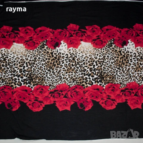 Плат Италианско памучно трико леопард и рози принт, снимка 4 - Тениски - 50536071