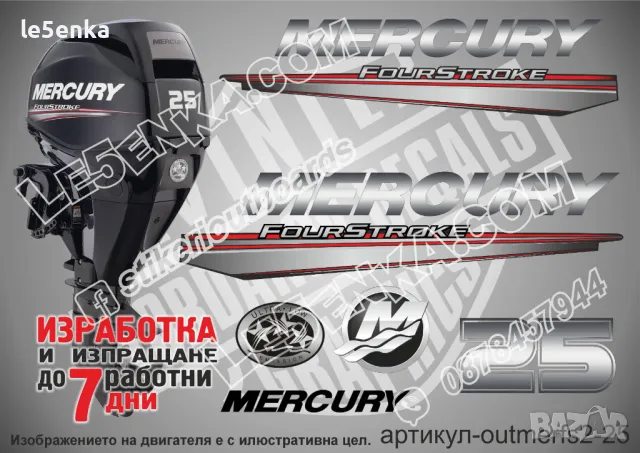 MERCURY 25 hp EFI 2013-2017 Меркюри извънбордов двигател стикери надписи лодка яхта outmerfs2-25