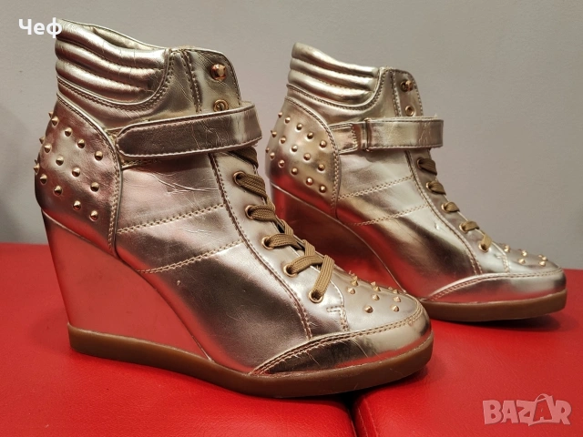 Златисти кецове с капси на висока платформа, снимка 6 - Кецове - 53964985