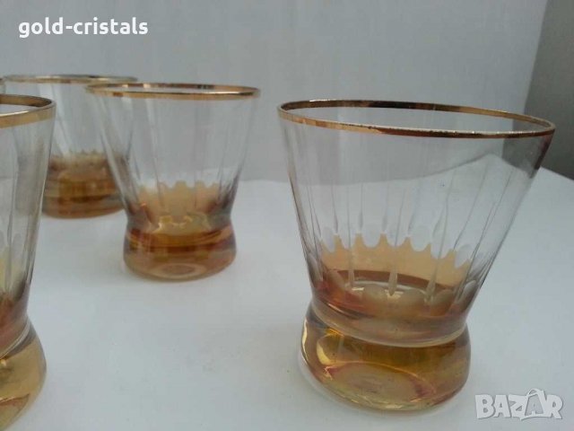Стъклени чаши с златен кант и гравюра, снимка 4 - Антикварни и старинни предмети - 23519045